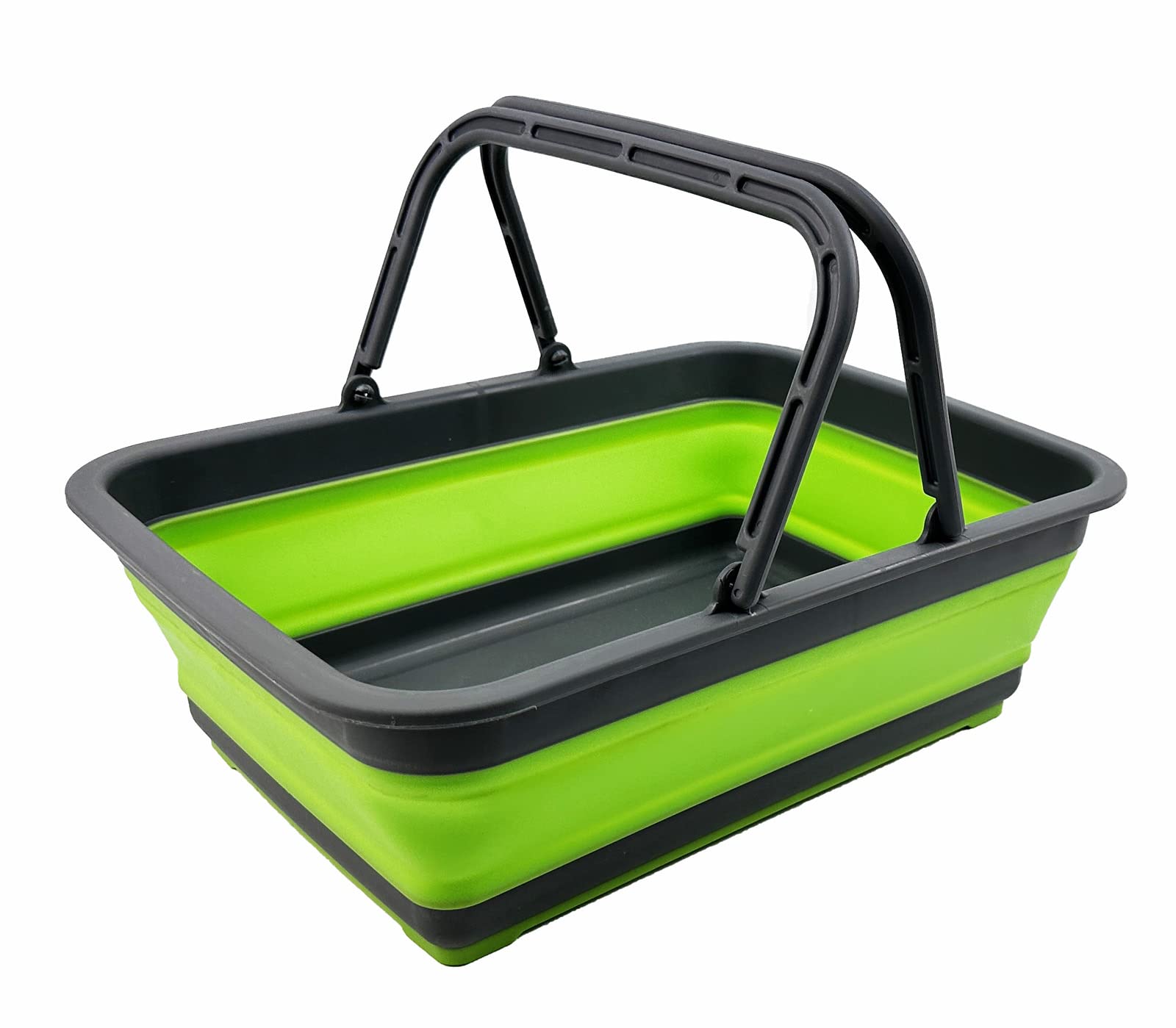 SAMMART 8L Collapsible Basket with Handle - Portable Outdoor Picnic Basket/Crater - Foldable Shopping Bag (Grey/Green)