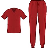 Zam Imports Unisex Men's Women's Joggers Scrubs Medical Nursing Stretch Flex V-Neck Jogger 2 Piece Scrub Set