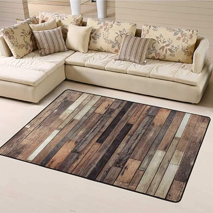 Large Carpet Mat Wooden Bedroom Soft Area Rugg Brown Old
