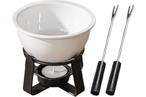 Chocolate Fondue Cup Ceramic Mini Fondue Mug with 2 Dipping Forks and Metal Base for Cheese Chocolate Butter Caramel Dessert 