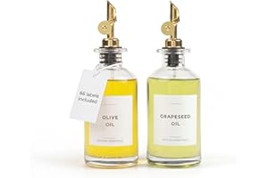 Spaceneat Oil Dispenser for Kitchen - Glass Olive Oil Bottle Set of 2 (11.8oz) with Gold Weighted Self-Closing Pourer - Cooki