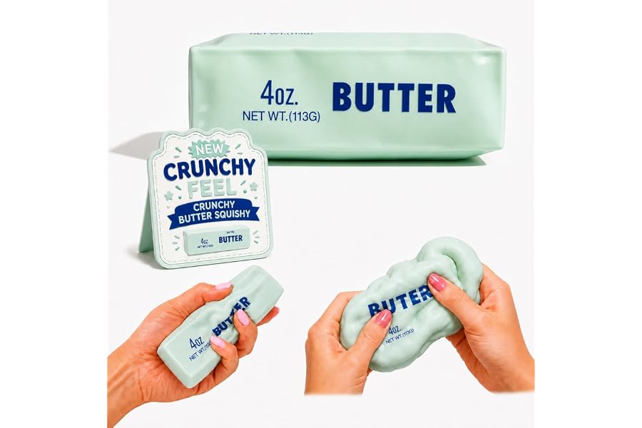 Crunchy Butter Squishy, Soft Squeeze Sensory Fidget Toy with Crunchy ASMR Texture, Butter Stick Stress Relief Toy, Fun Novelty Gift for Kids Teens and Adults, Blue