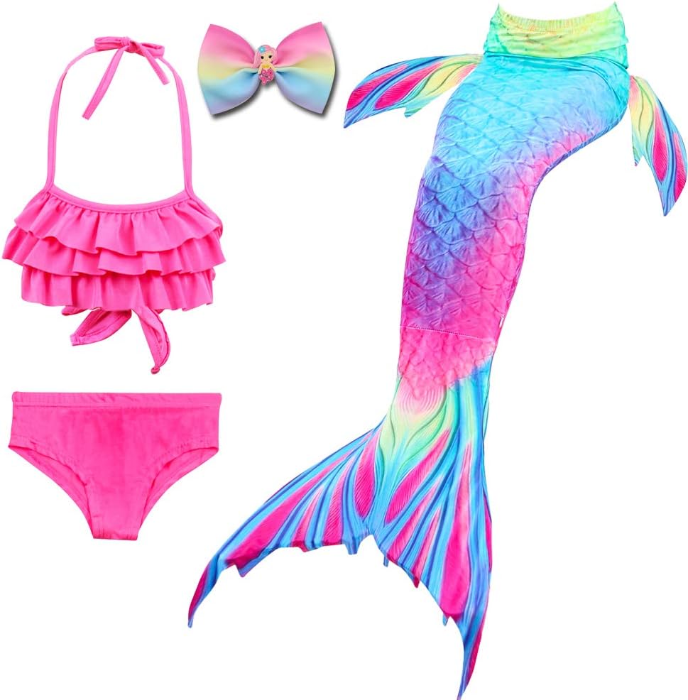 DanvrenMermaid Tails for Swimming Girls Bathing Suits Swimsuit Swimwear Bikini 3 Pcs for 3-12 Year Old