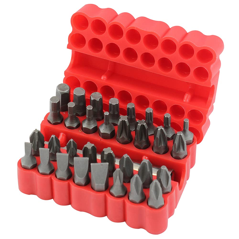 Dekton 33 Piece Screwdriver Bit Set - Useful Screwdriver Bit Set With Most Popular Sizes| Includes Organizer Case To Keep All Pieces In Place| Carbon Steel Bits| Includes 60mm Extension Bar, Hex, Torx