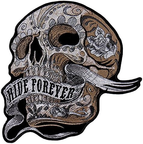 Hot Leathers, BANNER SKULL, High Thread Embroidered Iron-On / Saw-On Rayon PATCH - 4" x 4", Exceptional Quality