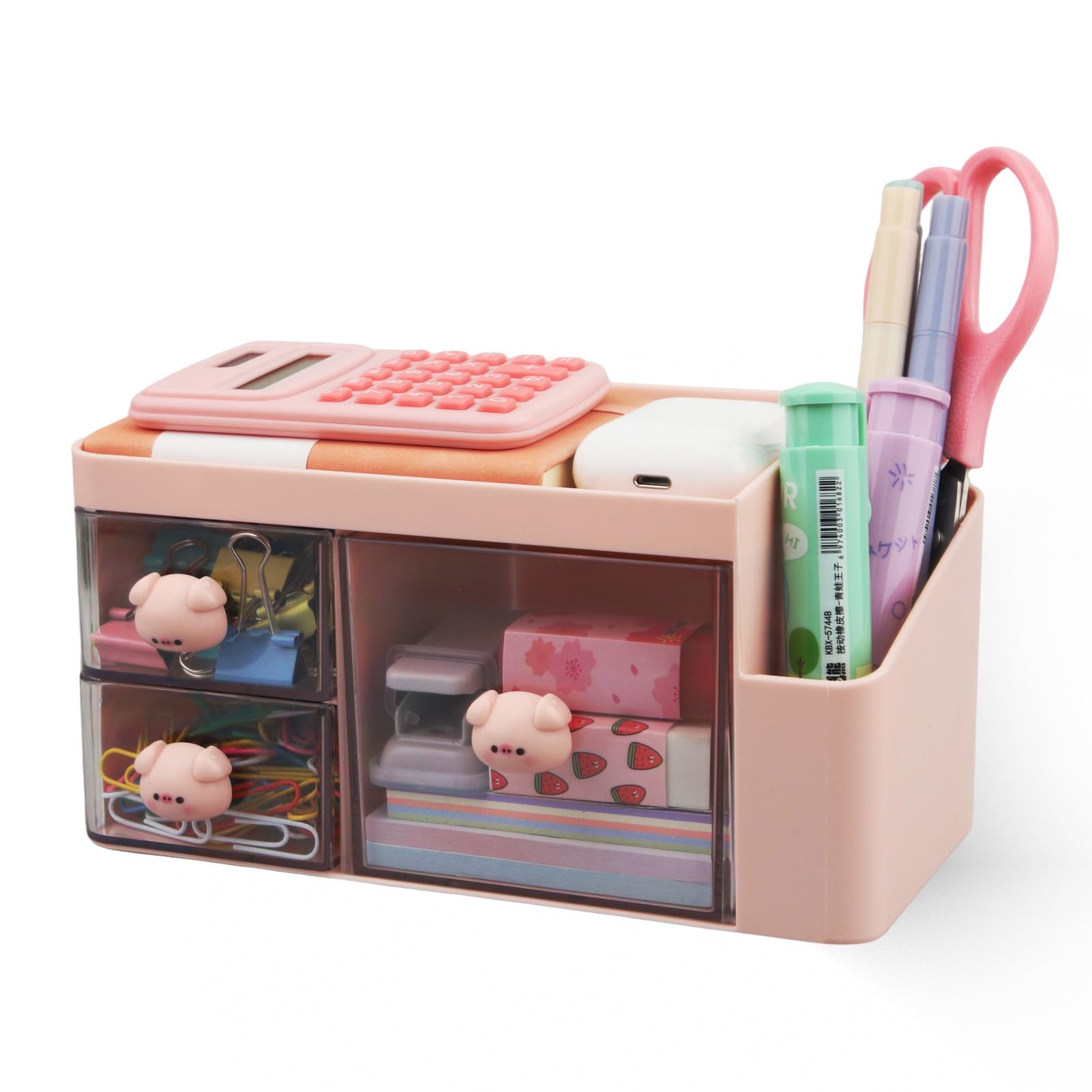 Photo 1 of Zyners Desk Organizer with Pencil Holder and 3 Drawers, Desk Accessories Holder for Desk,Desktop Stationery Organizer for Office Home School Dressing Table(Small Pig Handle)