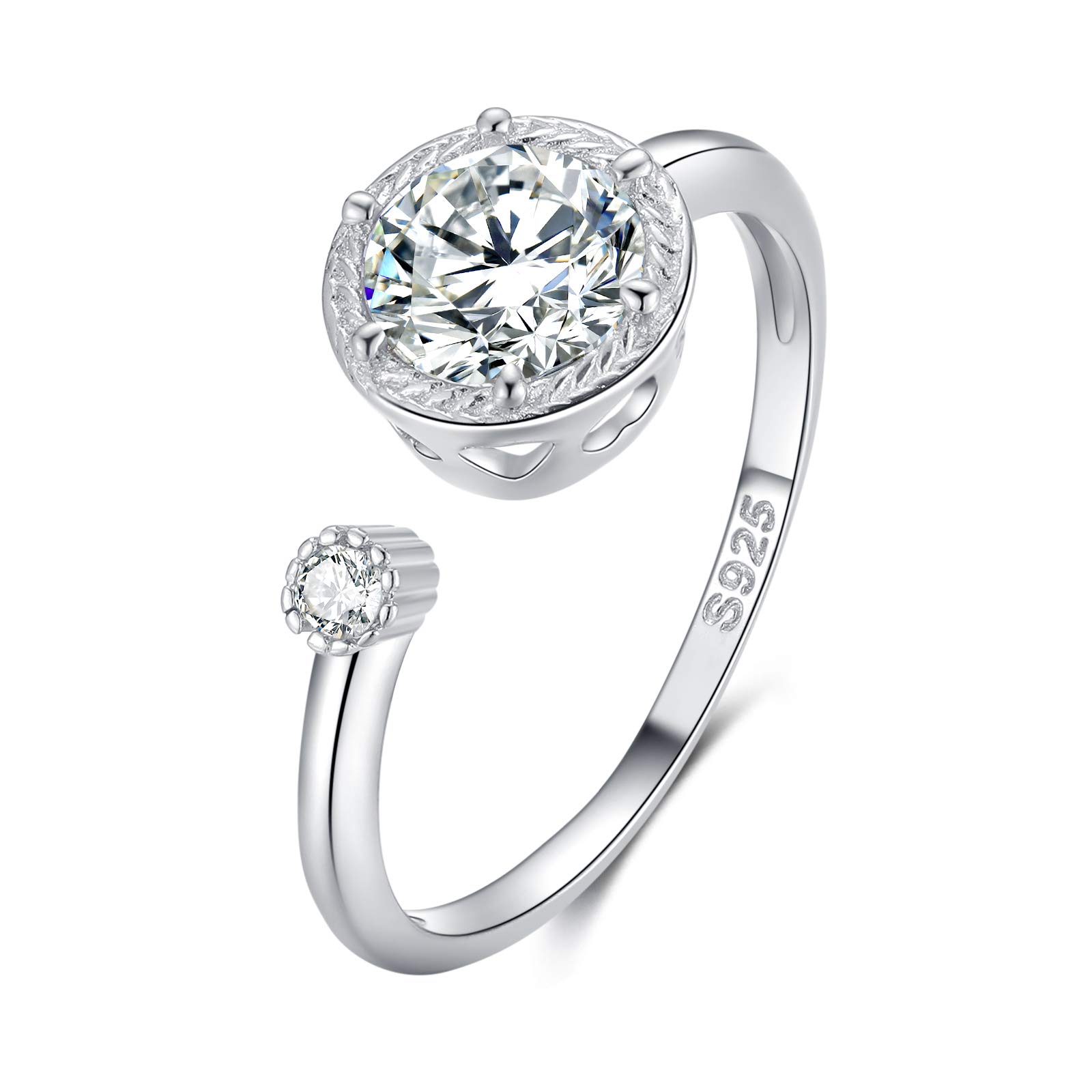 Qings Moissanite Rings for Women Sterling Silver April Birthstone Ring Adjustable Open Dainty Ring