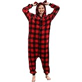 Focupaja Adults Christmas Onesie Family Pajamas Jumpsuit Flannel Comfy Matching Sleepwear Hooded One Piece Warm Loungewear