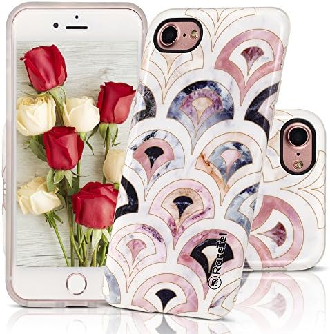 RareTel Marble iPhone 7 iPhone 8 Case - Glossy TPU Soft Slim Protective Cute Design Phone Covers For Girls Women - Clear Bumper IMD Finish Prevent Fading - Shockproof Dust Proof Anti Fingerprint Cases