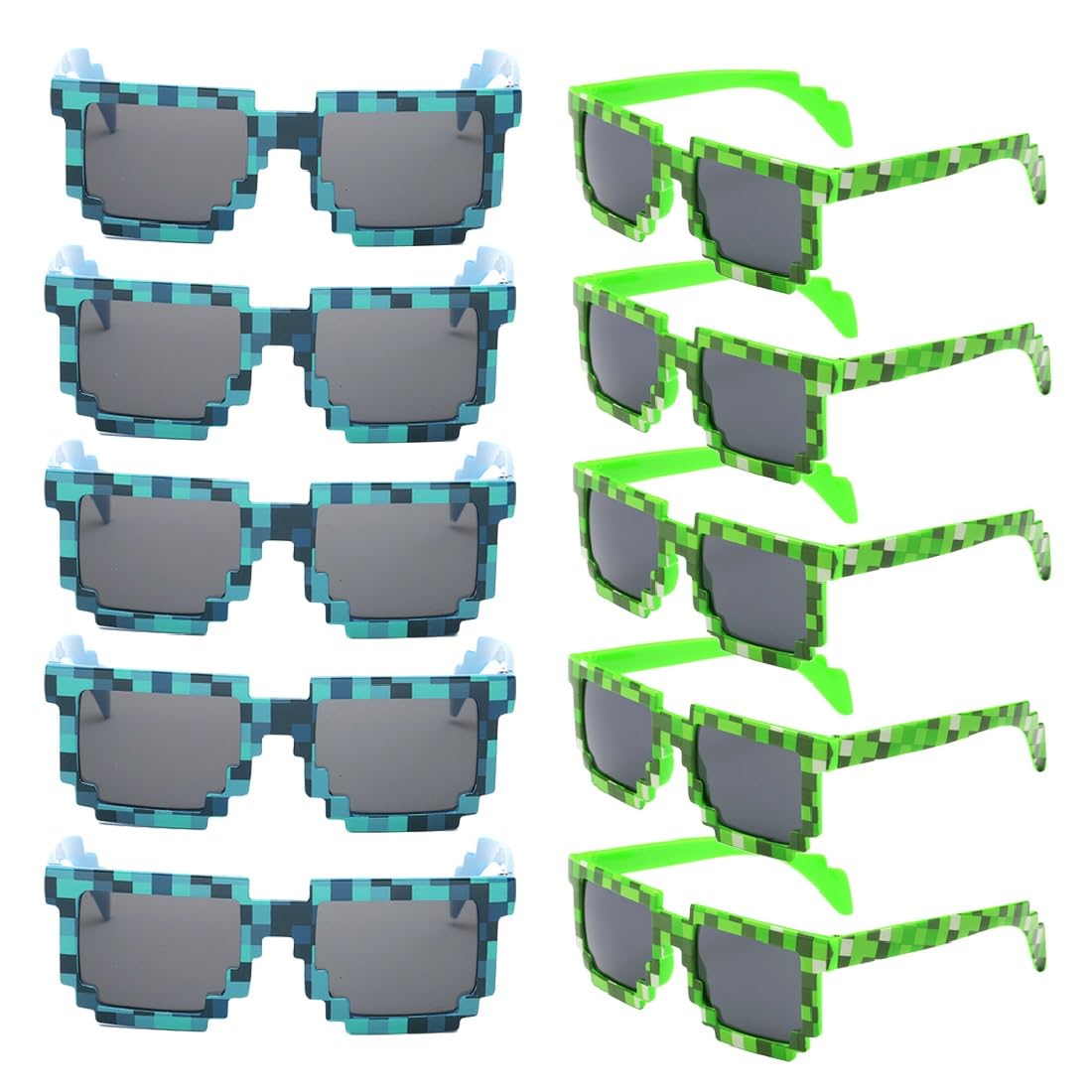kilofly 10pc 8-Bit Pixel UV Protect Gamer Sunglasses Adult Kids Party Favors
