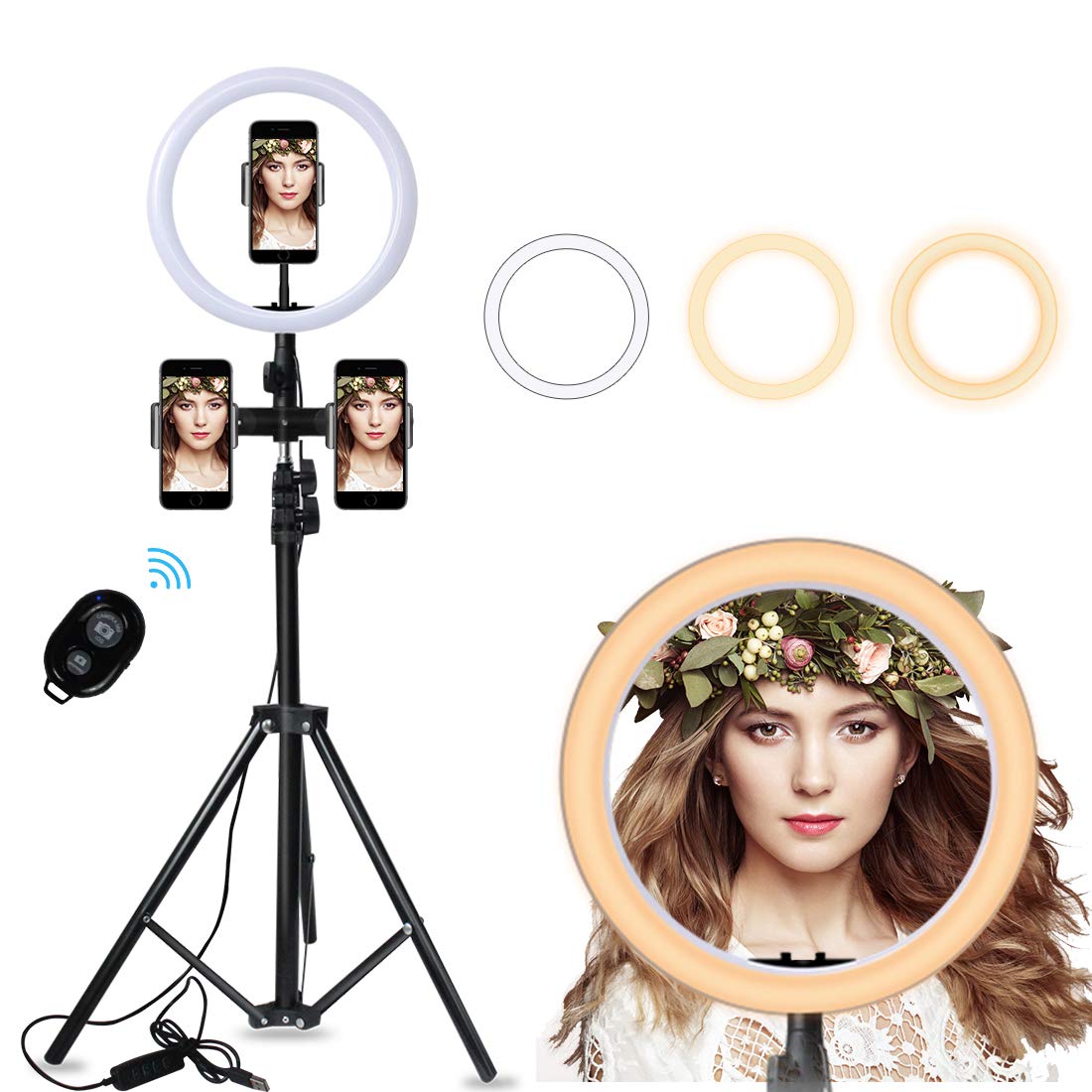 Makeup 10 inch Selfie Ring Light with Extendable Tripod Stand and