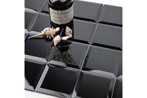 Miscasa 3"x3" Black Peel and Stick Mirror Backsplash Tile, Square Beveled Self-Adhesive Wall Tile for Kitchen Bathroom Backsplash Wall Pack of 80 Pieces