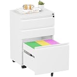 Superday White 3 Drawer Mobile Locking File Cabinet, Metal Rolling Vertical Filing Cabinet with Drawers, Small Under Desk File Cabinets for Office and Home, Fully Assemble