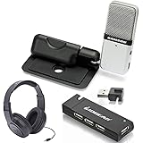 Samson Go Mic Portable USB Condenser Microphone Bundle With Samson Headphones + IOGEAR 4-Port USB 2.0 Hub