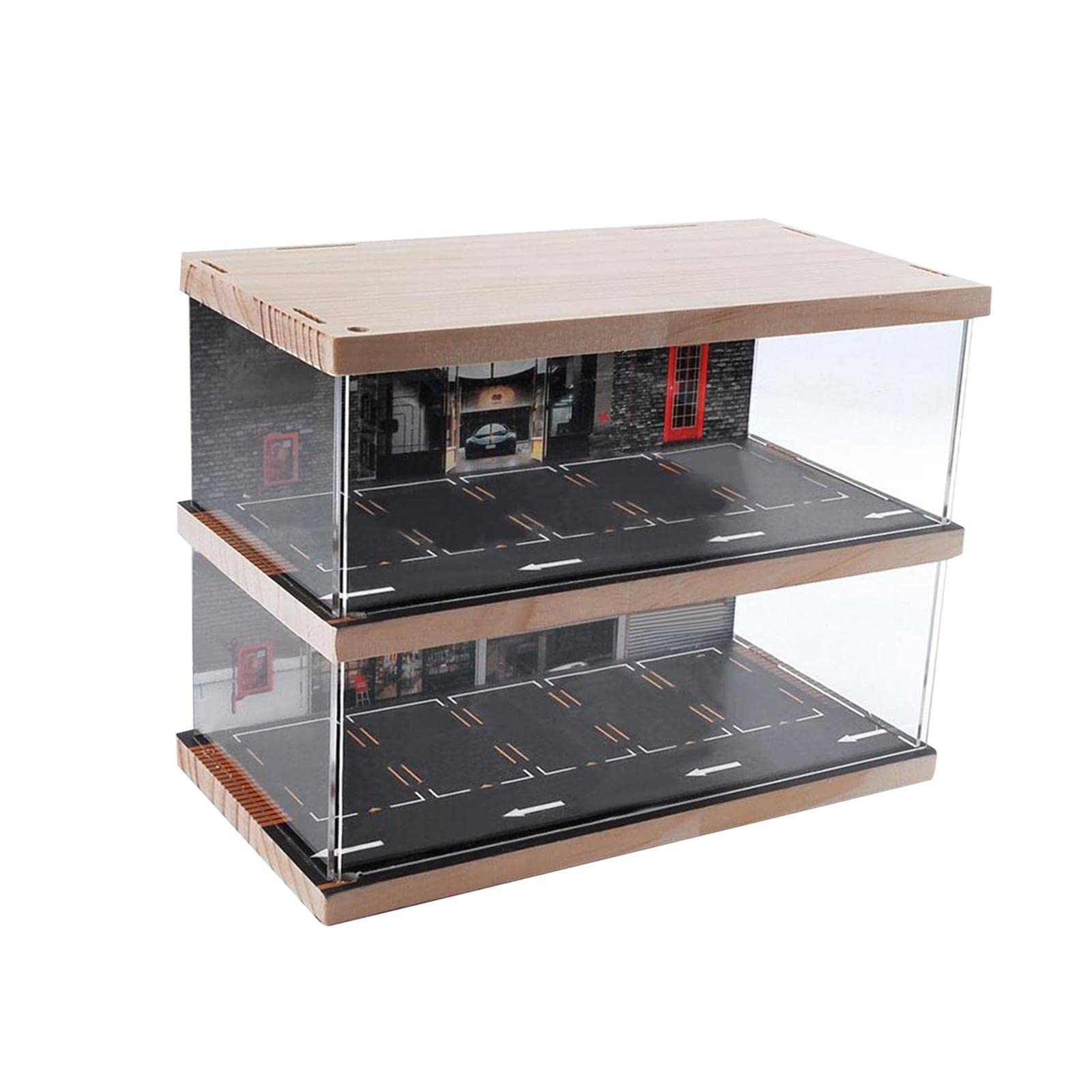 Baoblaze 1:64 Scale Parking Lot Display Case Mini Model Car Storage Boxes Dustproof Diecast Car Garage Protective Organizer Vehicle Scene Toy Layout, Double Deck