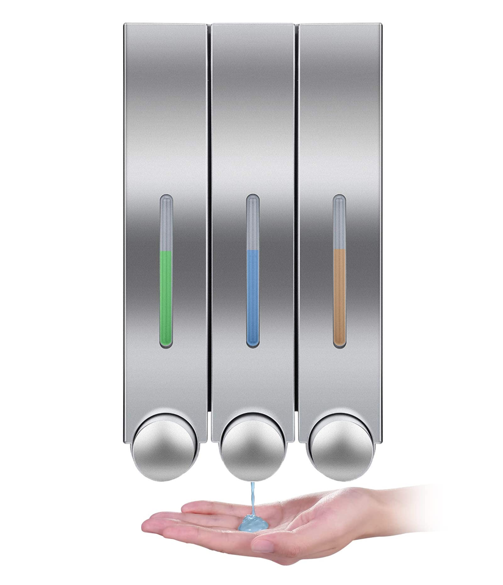 WANGCL Wall Mounted Soap Dispenser Shower Lotion Shampoo Gel Cotainer for Bathroom Toilet in Office Cafe Restaurant Hotel - Triple Silver