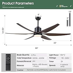 Kviflon 66 inch Large Ceiling Fans with Lights