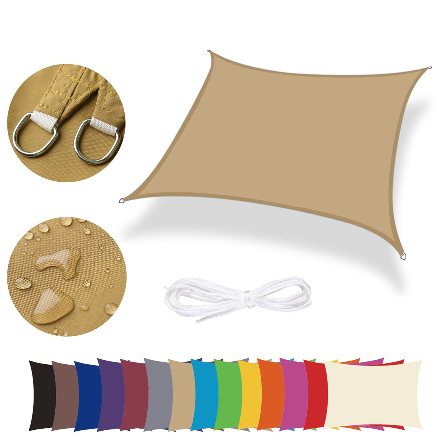 Lingle888 Sun Shade Sail Garden Patio Awning Canopy Sunscreen 98% UV Block Custom 10 Colour 21sizes (3x3x4.25, Khaki)