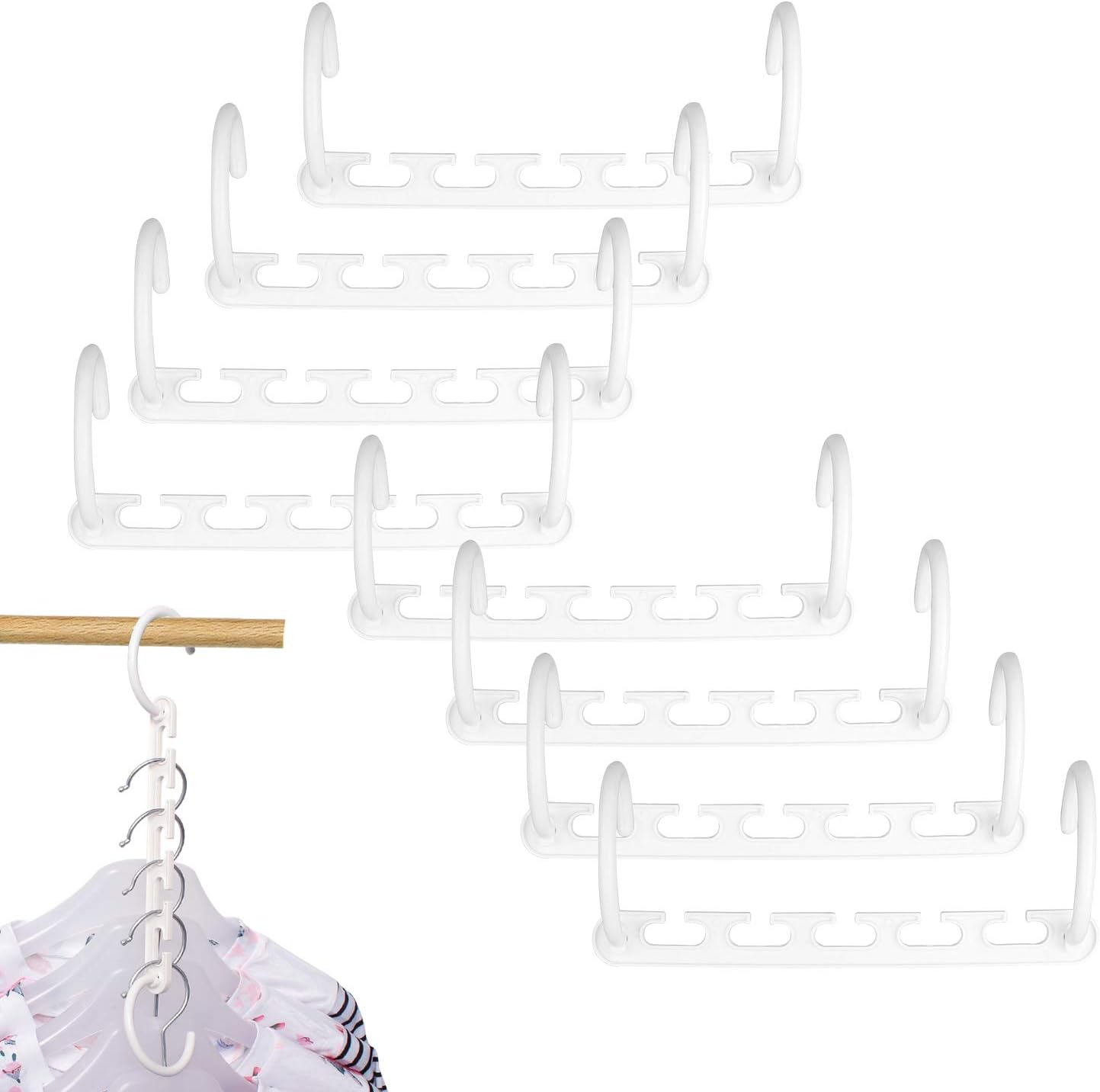 Space Saving Hangers, IUNIQEE Pack of 8 Space Saver hangers White Space Saver Effortless Wrinkle-free Plastic Clothes Hanger Organizer Magical Cascading Hangers for Closet