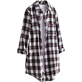 Minibee Women's Cotton Blouses Tops Plaid Long Sleeve High Low Button Down Shirts Tunic