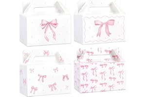 YIAOYINNZ 24Pcs Pink Bow Treat Boxes Party Supplies Coquette Bow Party Favors Goodie Gift Boxes Bows themed Treat Candy Box for Birthday Bachelorette Engagement Baby Bridal Shower Decorations Supplies