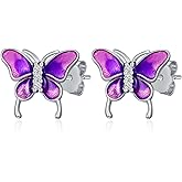Diamond Butterfly Earrings for Women 925 Sterling Silver Purple Butterfly Earrings Studs Diamond Jewelry Gifts for Women Mom Wife