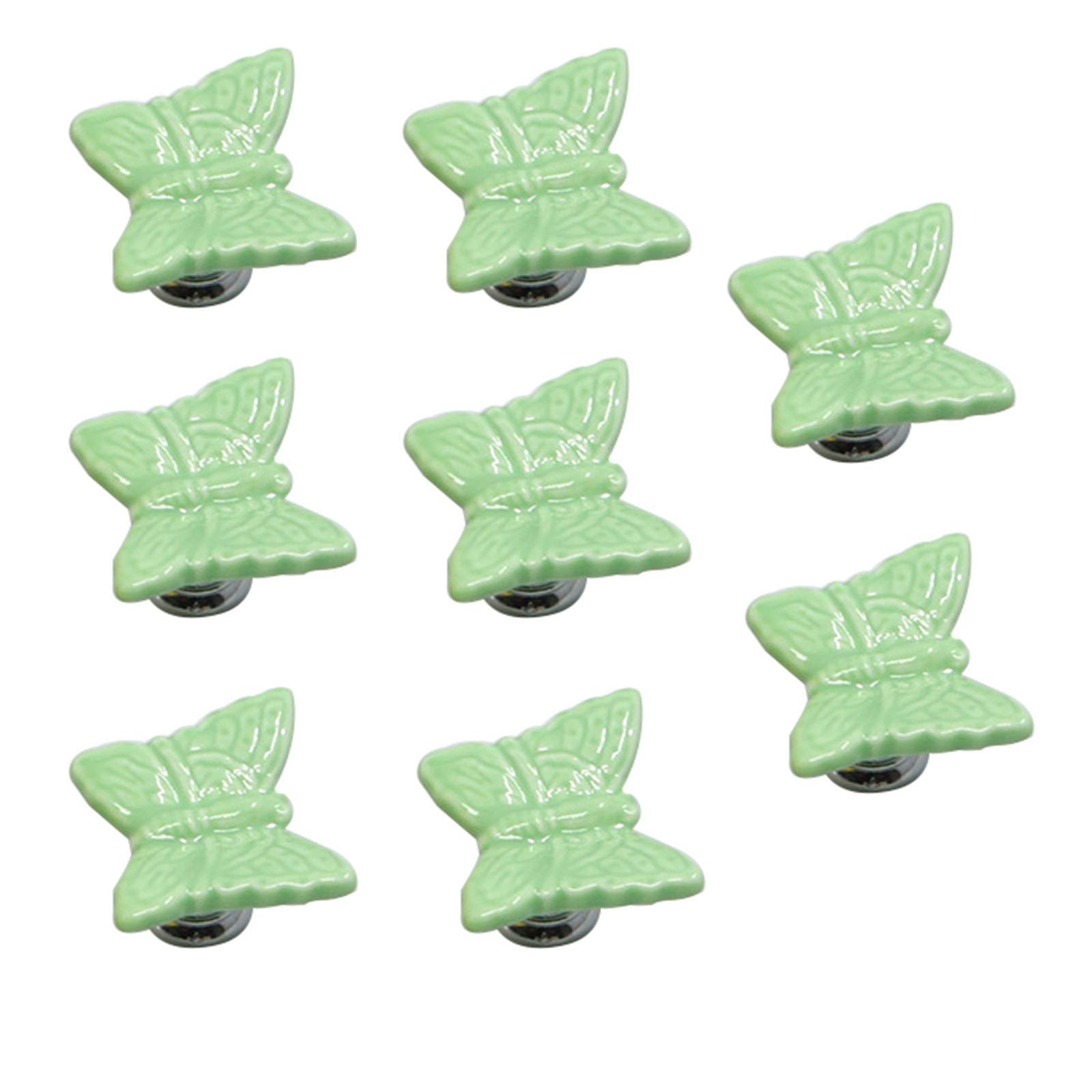 Annakideya Pack of 8 Green Butterfly Shaped Ceramic Drawer knobs with zinc Alloy Base Cabinet pulls Dresser Wardrobe Handles