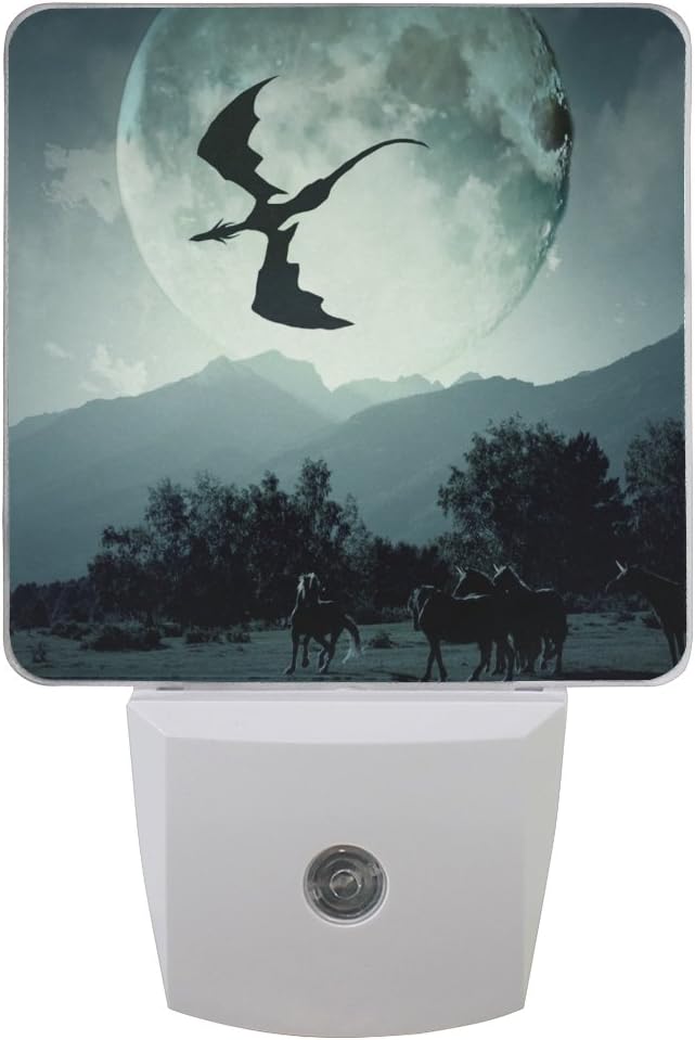 2pc LED Night Light The Dragon Flies Over Unicorns Auto Senor Dusk to Dawn Night Light Great for Bedroom Bathroom Living Room Hallway Any Dark Room, for Child and Adults by Saobao
