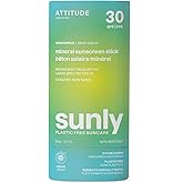 ATTITUDE Mineral Sunscreen Stick with Zinc Oxide, SPF 30, EWG Verified, Plastic-Free, Broad Spectrum UVA/UVB Protection, Dermatologically Tested, Vegan, Unscented, 2.1 Ounces