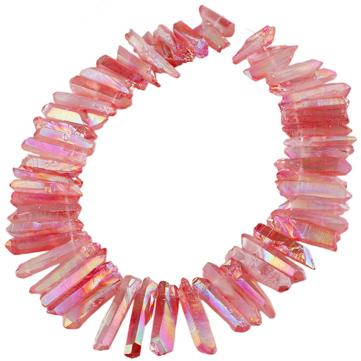 Nupuyai Light Red Titanium Coated Irregular Rock Crystal Points for DIY Jewellery Making, Rough Sticks Aura Crystal Quartz Spike Stone Beads