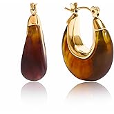 Fullpop Vintage Earrings for Women, Chunky 14K Gold Plated Resin Hoop Earrings Lightweight Hollow Drop Earrings Hypoallergenic Earrings for Women Vintage Anthropologie Jewelry Gifts for Women