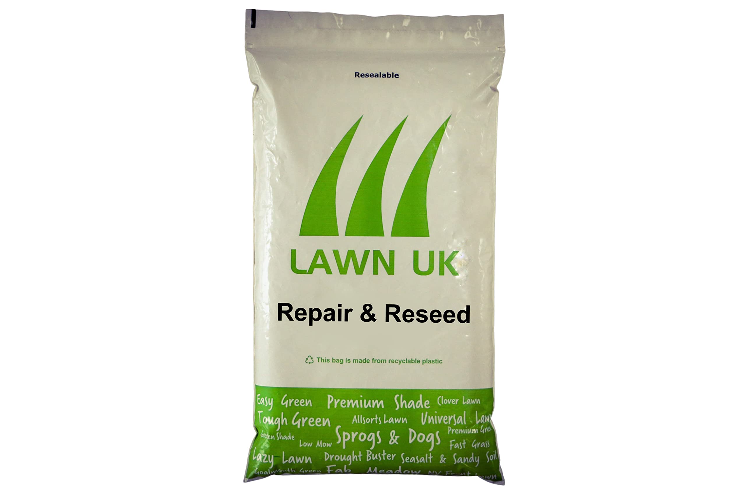 Repair & Reseed Lawn UK - 1KG - for Patches, Damage & Seeding New lawns - 40sqm Coverage - Approx 60 Large Patches - Blendable Grass - Quick Renovation