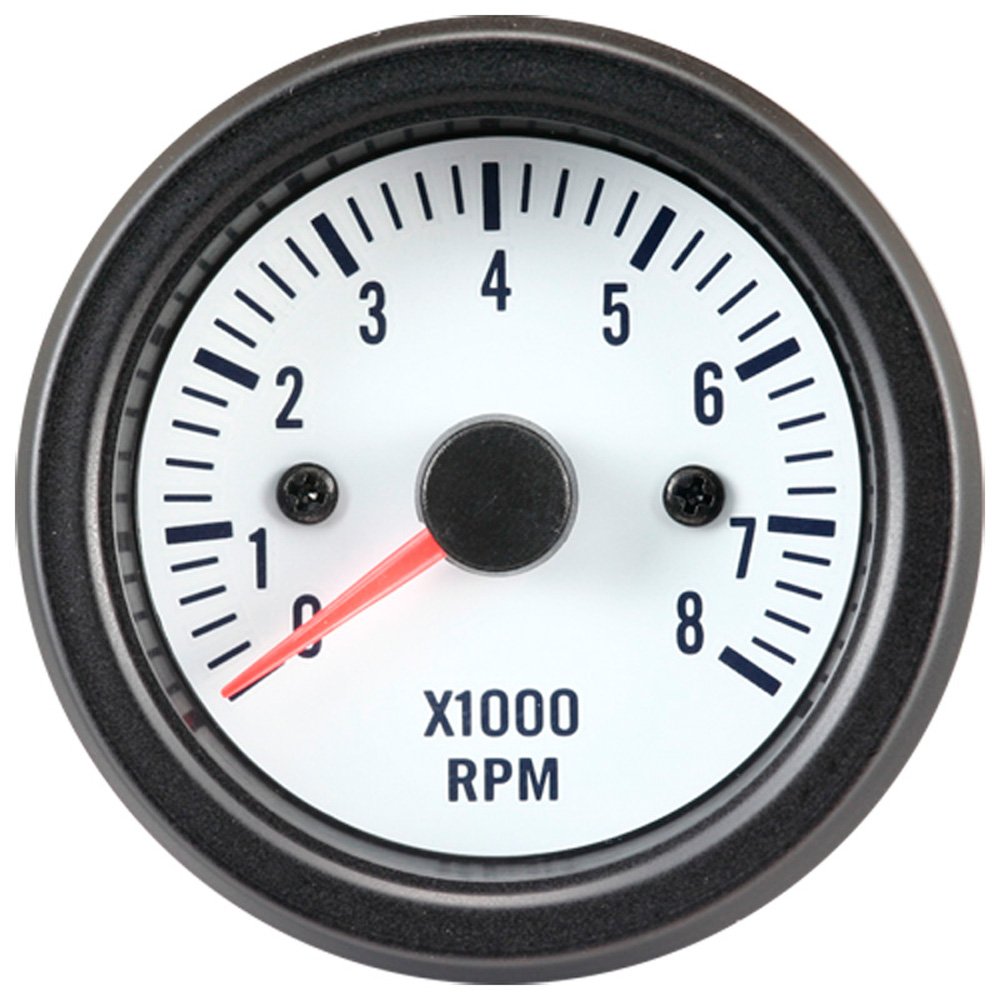 AUTO-STYLE Performance Instrument White Tachometer >8000rpm 2/3/4/5/6/8 cyl. 52mm