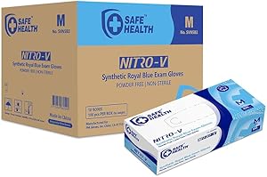 SafeHealth - Nitro-V Nitile&Vinyl Blended Exam Gloves, Case of 1000, Medium, Synthetic Blue, Powder/Latex-Free, Disposable, Medical Grade, Food, Cleaning, House Improvement, General Use