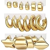 17IF 9 Pair Drop Dangle Stud Gold Silver Hoop Earrings Set for Women Chunky Hypoallergenic Earrings Heart Mini Lightweight Twisted for Daily Party Gift