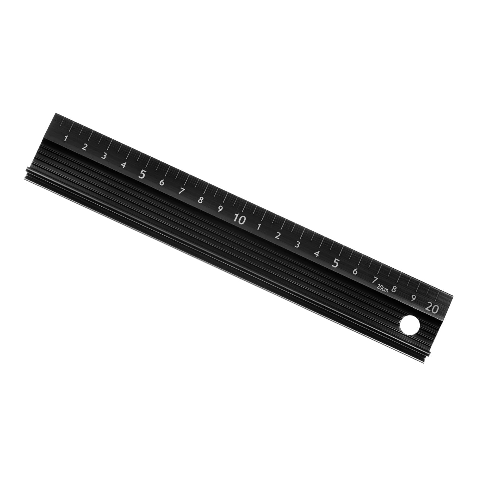 Kozelo Raised Grip Metal Ruler - [20cm] Aluminum Alloy Precise Measurement Cutting Straight Protective Ruler Ruler Black for Office Measure Cut Drawing Use, 1mm Precision
