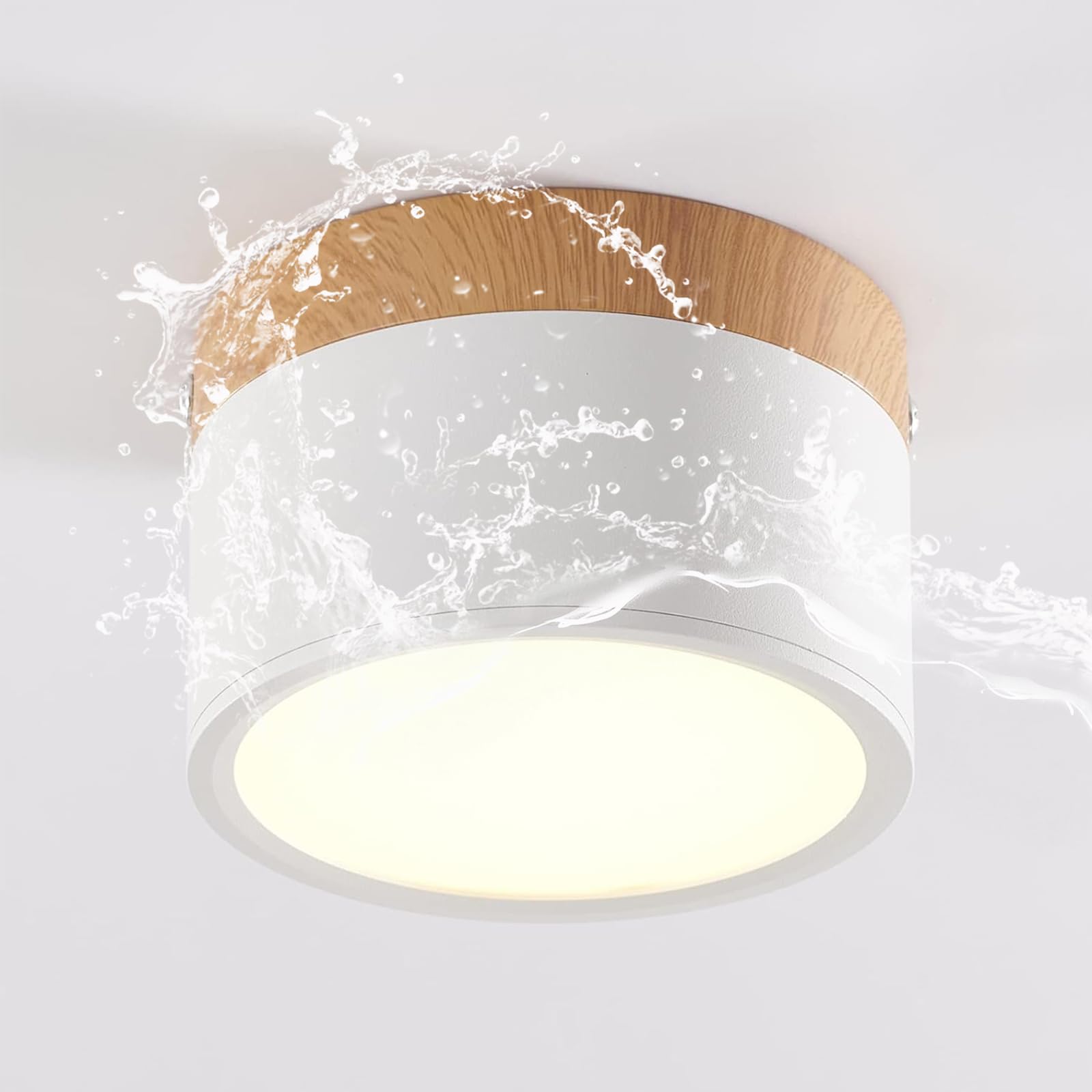 Schindora LED Ceiling Light,Surface-Mounted Wood Decor Spotlight,Mini Round White Ceiling lamp,Warm White 3000K,12W.