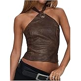 Floerns Women's Y2k Leather Halter Tops Sleeveless Western Lace Up Going Out Camisole