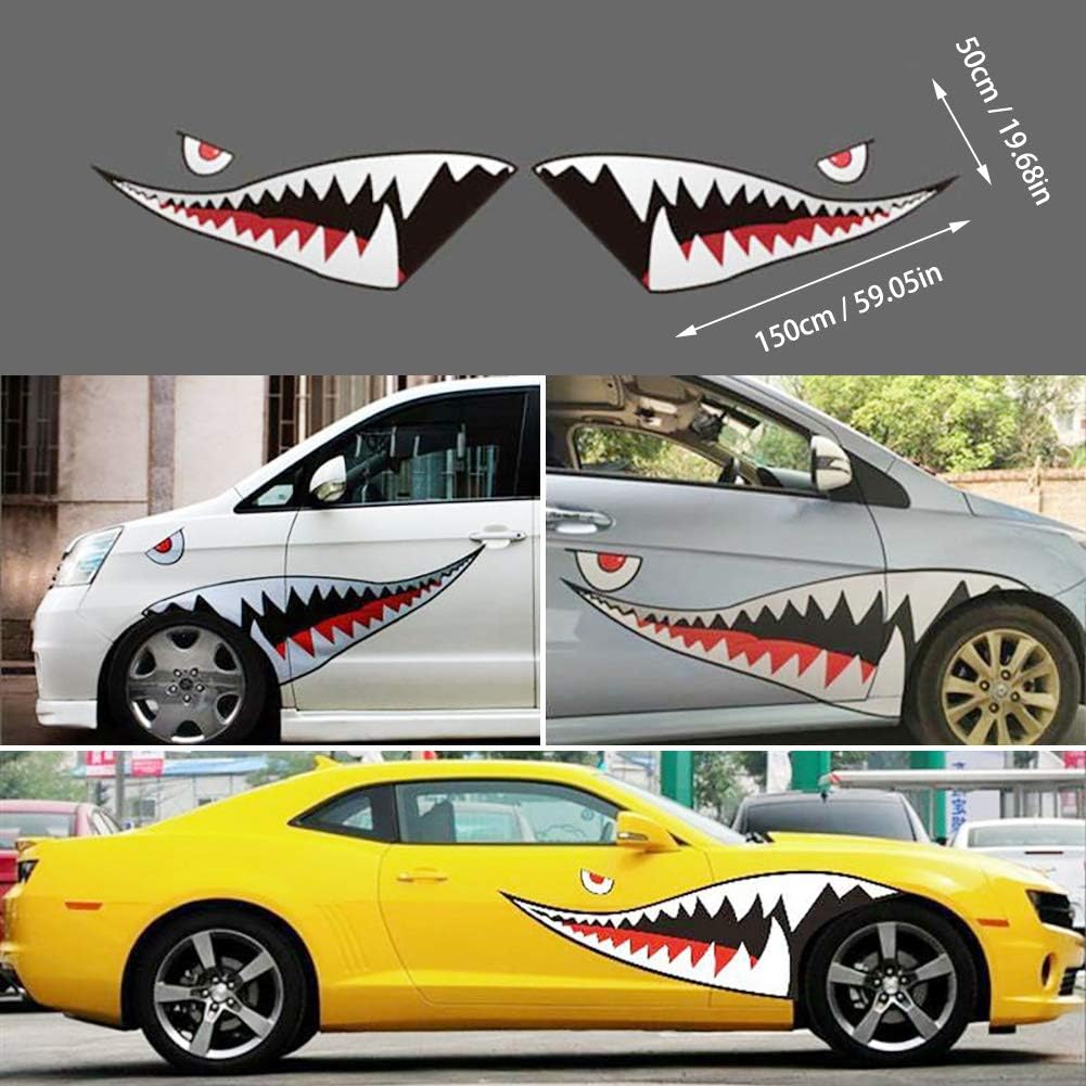 Zqasales Pair 59'' Shark Mouth Tooth Teeth Sticker Vinyl Exterior Decal for Car Side Door car Exterior Stripe Sticker