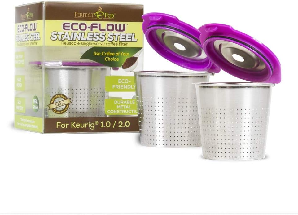 Perfect Pod ECO-Flow Stainless Steel Reusable K-Cup Coffee Pod Metal Filter, 2-Pack