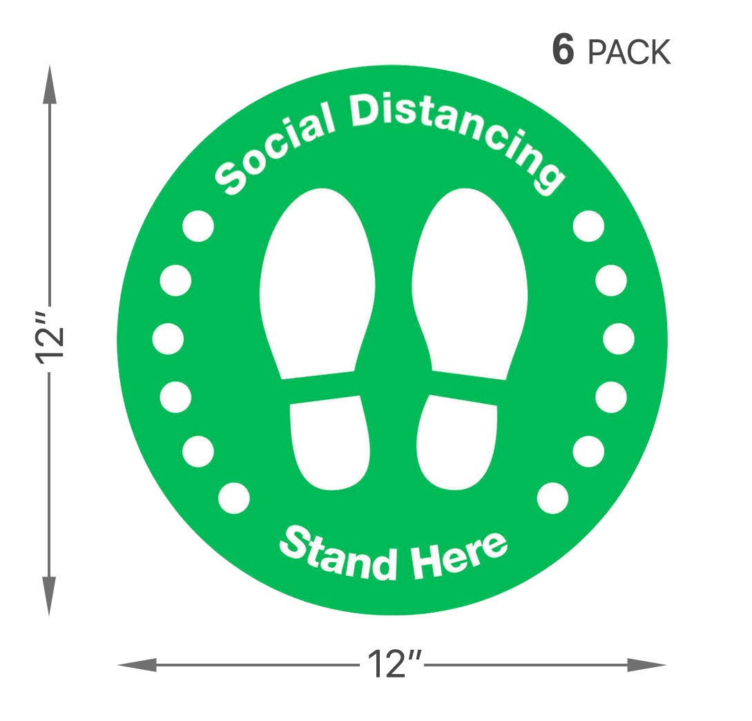 Please Keep 6 Feet Apart Green, 12 Inch 12 Round Vinyl Removable