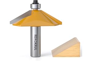 REKCKRUL 60 Degree Chamfer Router Bit with Bearing, 1/2 Inch Shank, 9/16 Inch Cutting Length, Carbide Tipped Woodworking Router Bits for Precision Edge Trimming