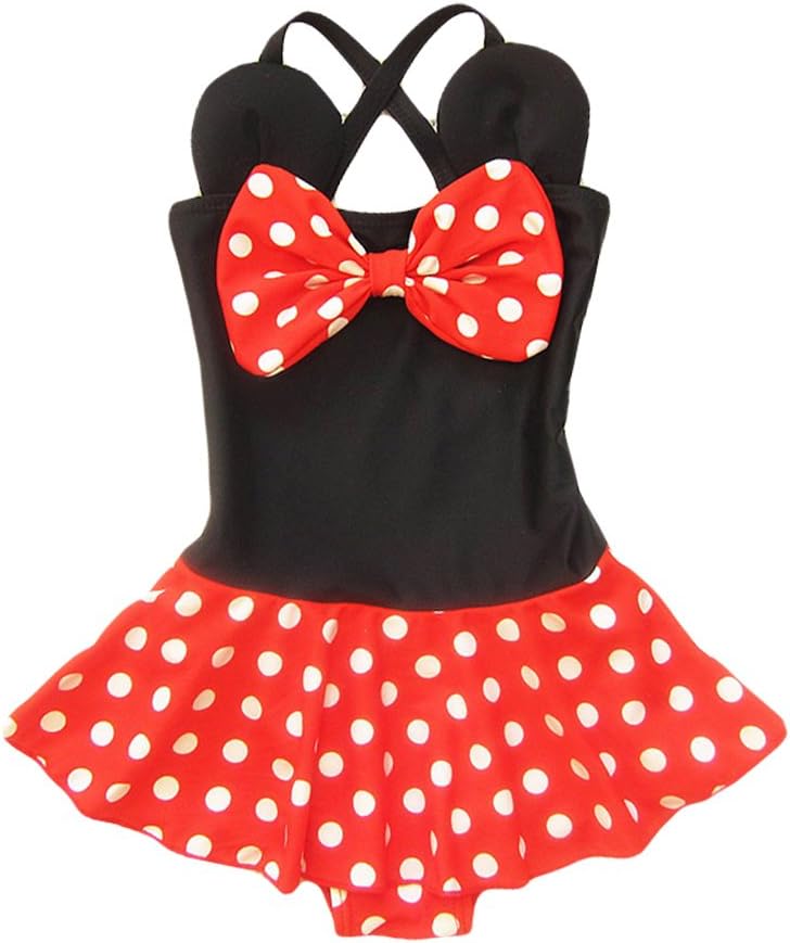 Kid Toddler Baby Girls Bathing Suit Bow Dot One Piece Swimsuit Swimwear
