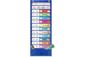 Amzoya Daily Schedule Pocket Chart. Kids Schedule Pocket Chart with 15 Dry-Eraser Cards. 13+1 Pockets. Schedule Pocket Chart for Classroom & Home (Blue)…
