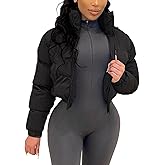 Gihuo Women's Cropped Puffer Jacket Zip Up Winter Short Quilted Jackets Bubble Coat