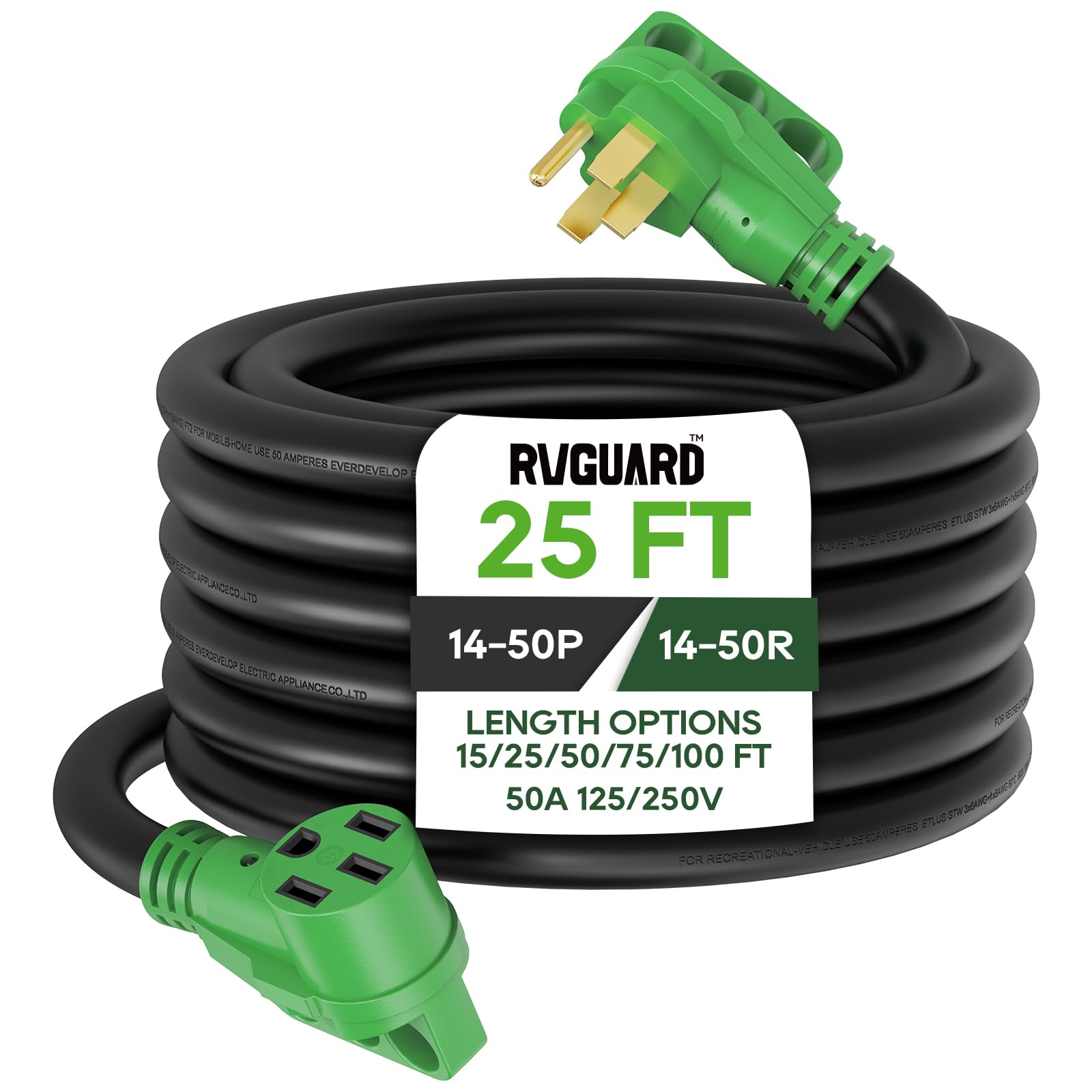 Yibei-tech 15/25/30/50FT 50 Amp RV Power Extension Cord - NEMA 14-50P To 14-50R - LED Light