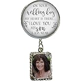 Groom's Boutonniere Pin Mom or Dad Remembrance On Your Wedding Day My Son Memorial Photo Charm for Lapel Jewelry - Handmade Pendant Parent Memory Picture Frame Men's Brooch - Card & Gift Box