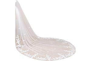 EllieHouse Women's 1 Tier Cathedral Flower Lace Wedding Bridal Veil With Metal Comb L95