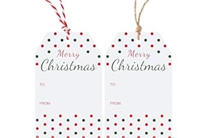 KINGLAKE GARDEN Christmas Gift Tags with String 50 Pcs Merry Christmas Design Tags Xmas Holiday to from Name Tag Paper Gift Hang Label Tag for Christmas Decorations DIY Crafts Xmas Present