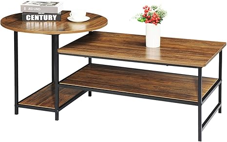 pix Modern Industrial Style Coffee Table wohomo coffee table round coffee table and rectangular coffee table 2 in 1 industrial modern style coffee table for living room rustic walnut